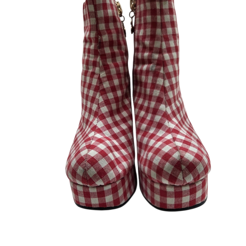 SUGAR THRILLZ Swt Like Cherry Pie Side Zip Platform Ankle Boots Size 8 Red White - Picture 5 of 16